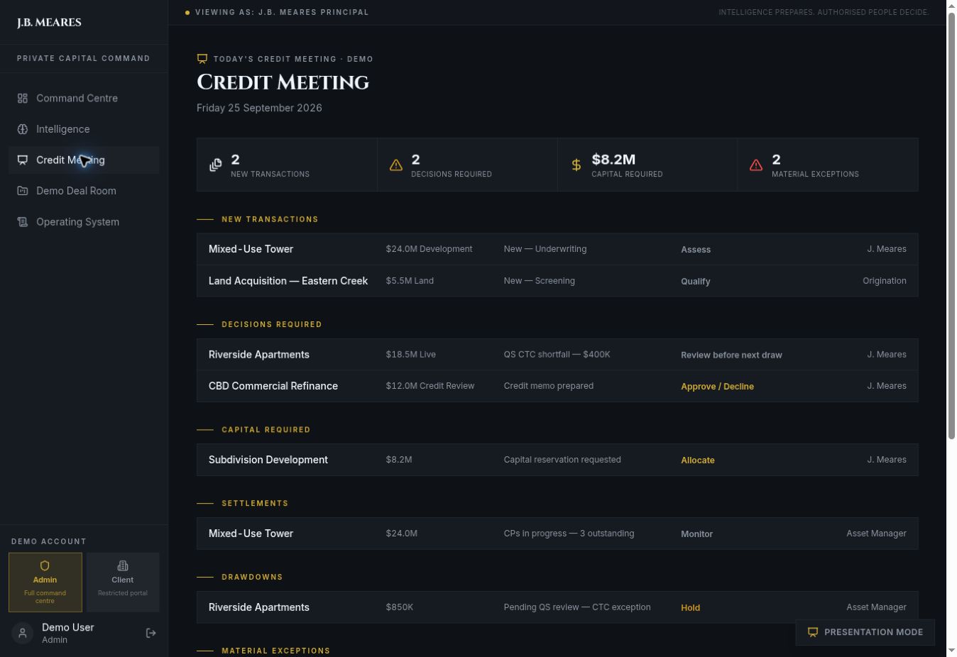 J.B. Meares · Decision readiness screenshot