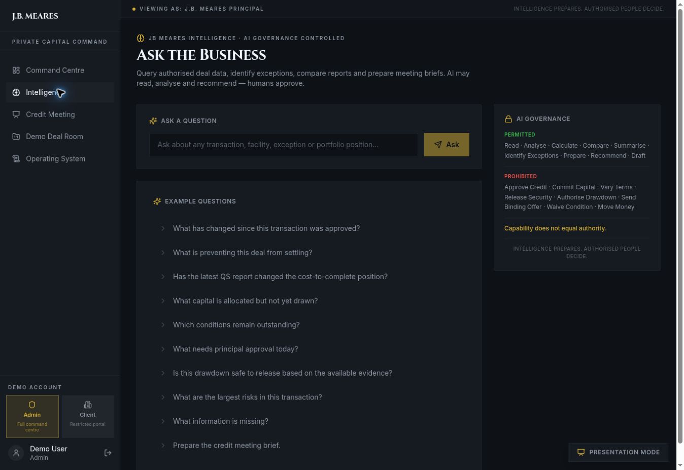 J.B. Meares · Evidence-led questions screenshot